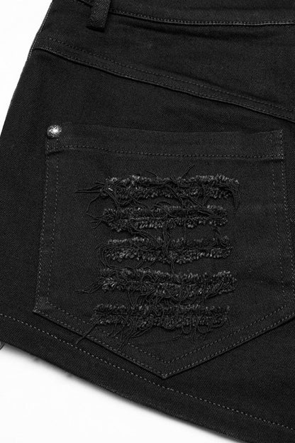 Distressed Punk Shorts with Mesh Panels