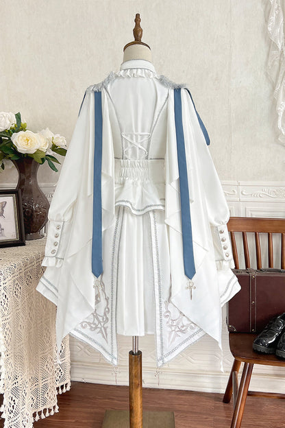 White Blue Star Knight Print Punk Military Princess Handsome Ouji Skirt