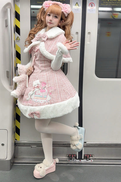Pink Print Embroidery Bow Sweet Princess JSK Dress