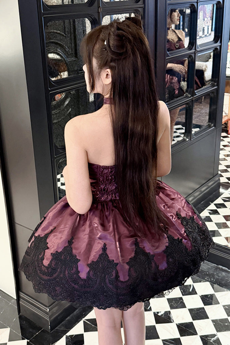 Halterneck Gothic Ballet JSK Dress with Cut-Out Embroidery - Lace Cat