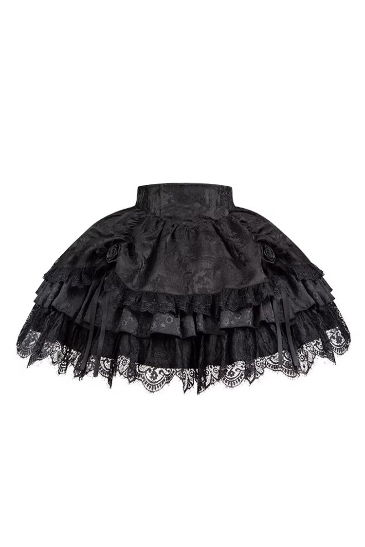 Gothic Lolita Skirt with Multi-Layered Jacquard and Ruffled Witch Design