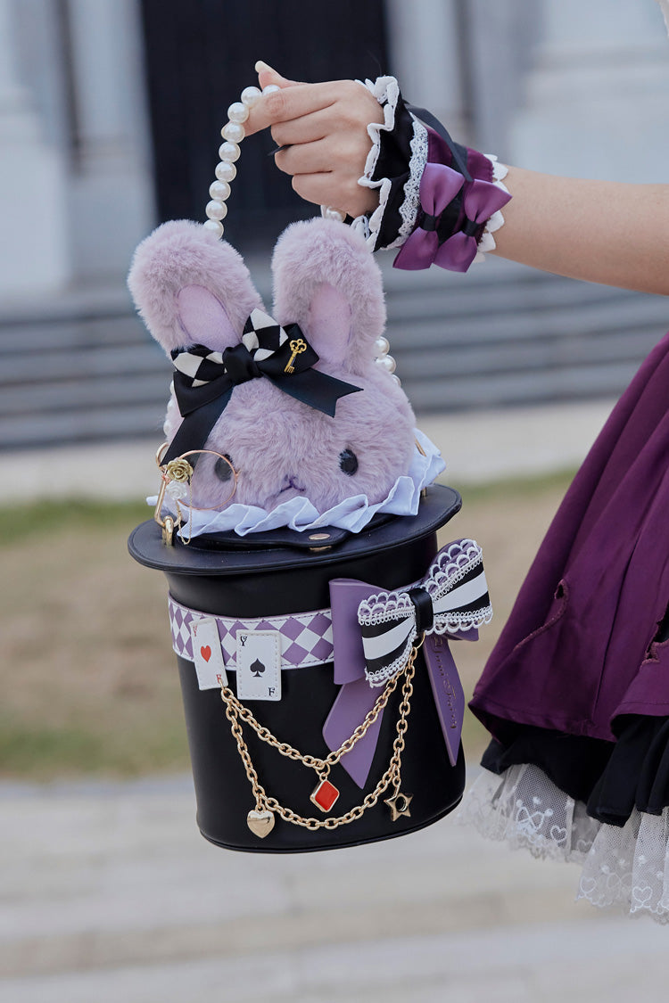 Sac à bandoulière avec nœud papillon et chapeau de lapin magique