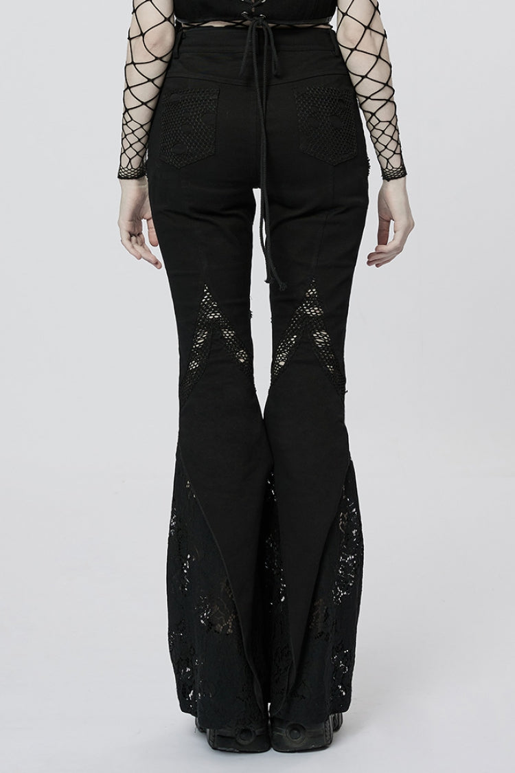 Slim Gothic Flared Pants with Lace Embellishments
