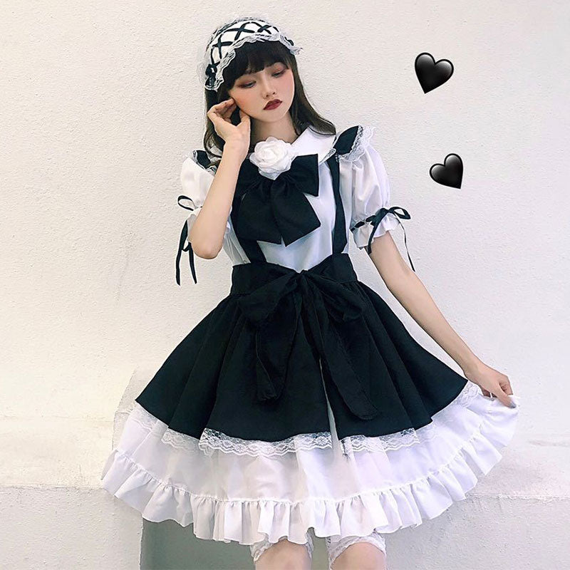 Robe de costume de soubrette gothique Lolita avec nœud papillon