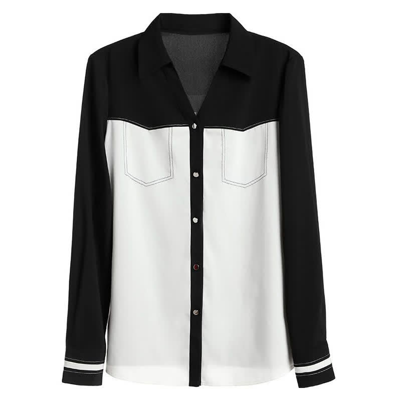 Elegant Colorblock Chiffon Shirt Workwear