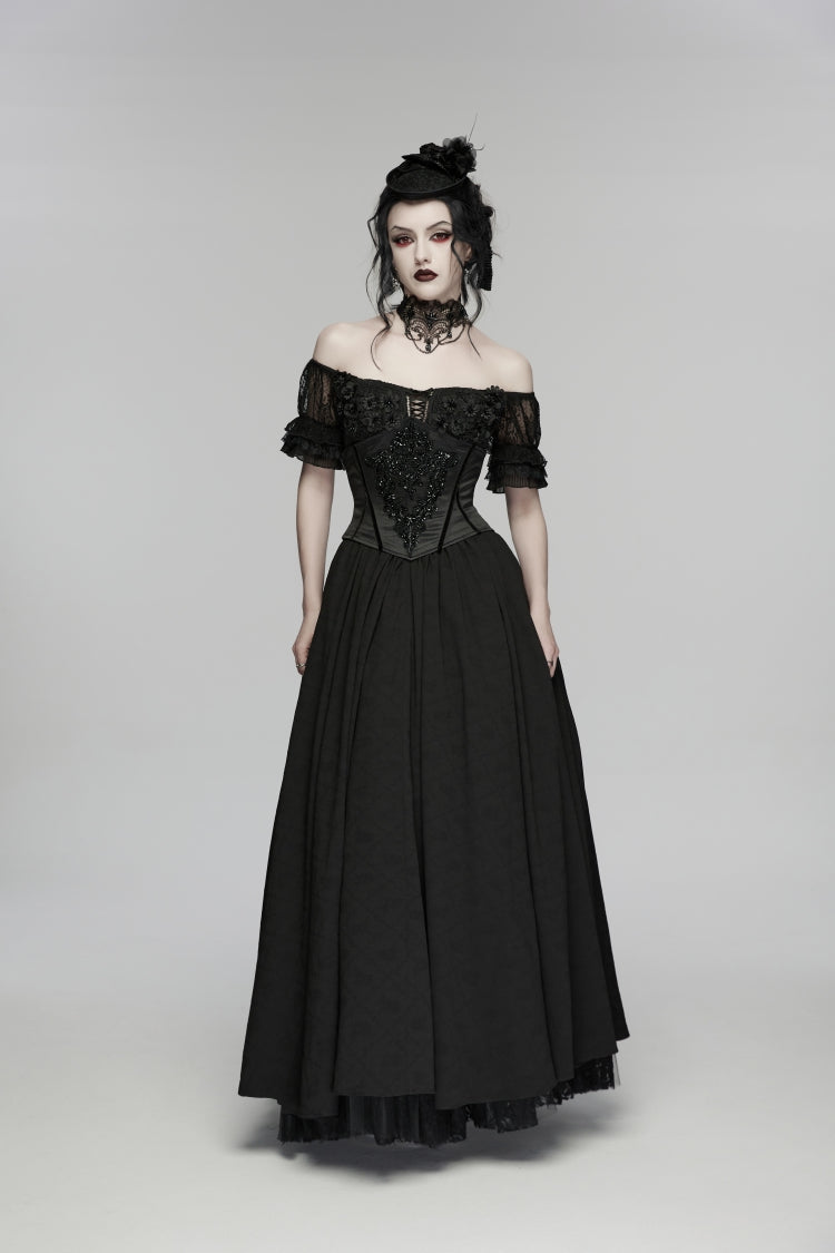 Off Shoulder Short Puff Sleeve Ruffled Hanayome Lace Gothic Elegant Dress