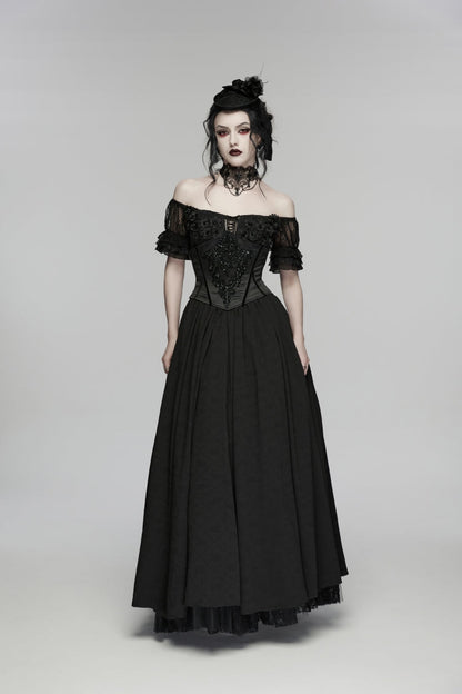 Off Shoulder Short Puff Sleeve Ruffled Hanayome Lace Gothic Elegant Dress