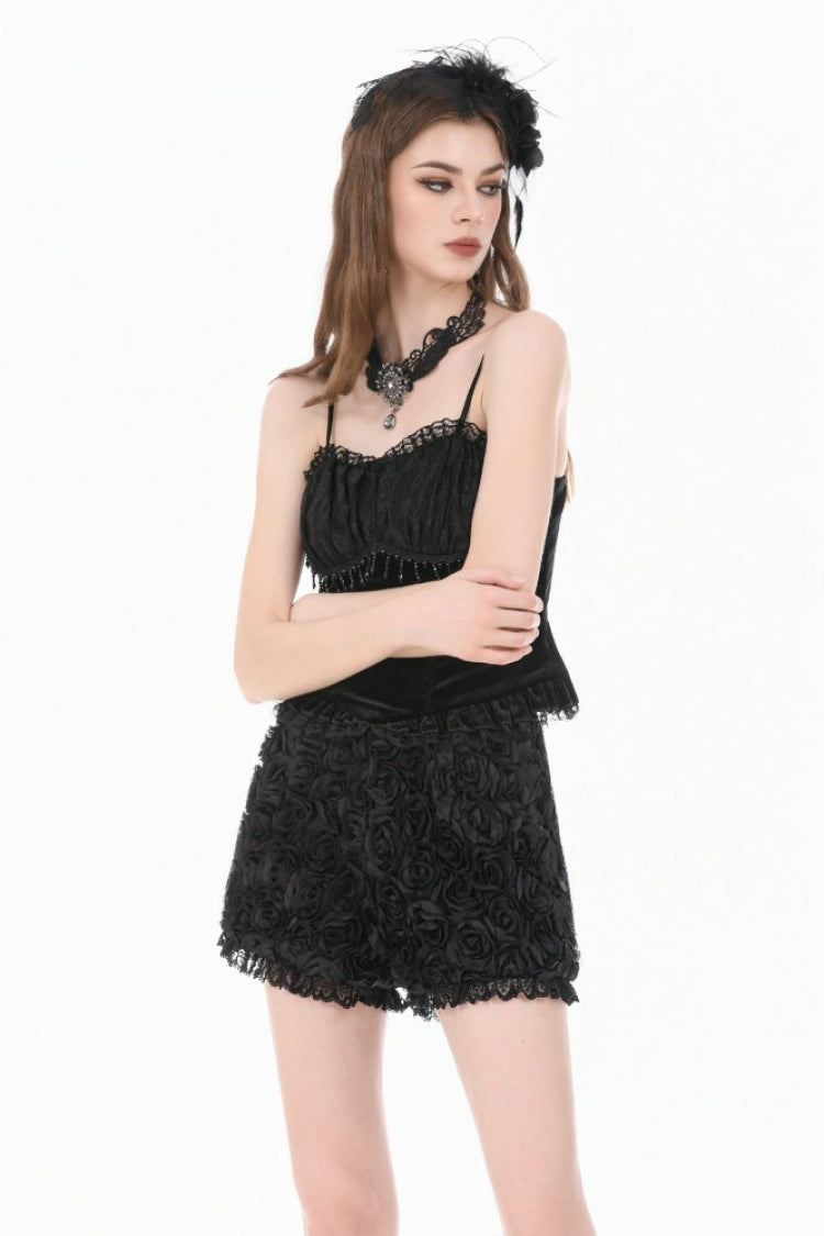 Gothic Mini Shorts with 3D Floral Jacquard and Lace Trim for Her