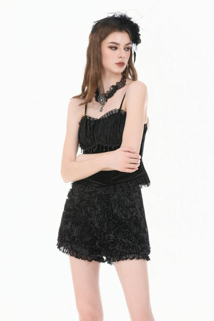 Gothic Mini Shorts with 3D Floral Jacquard and Lace Trim for Her