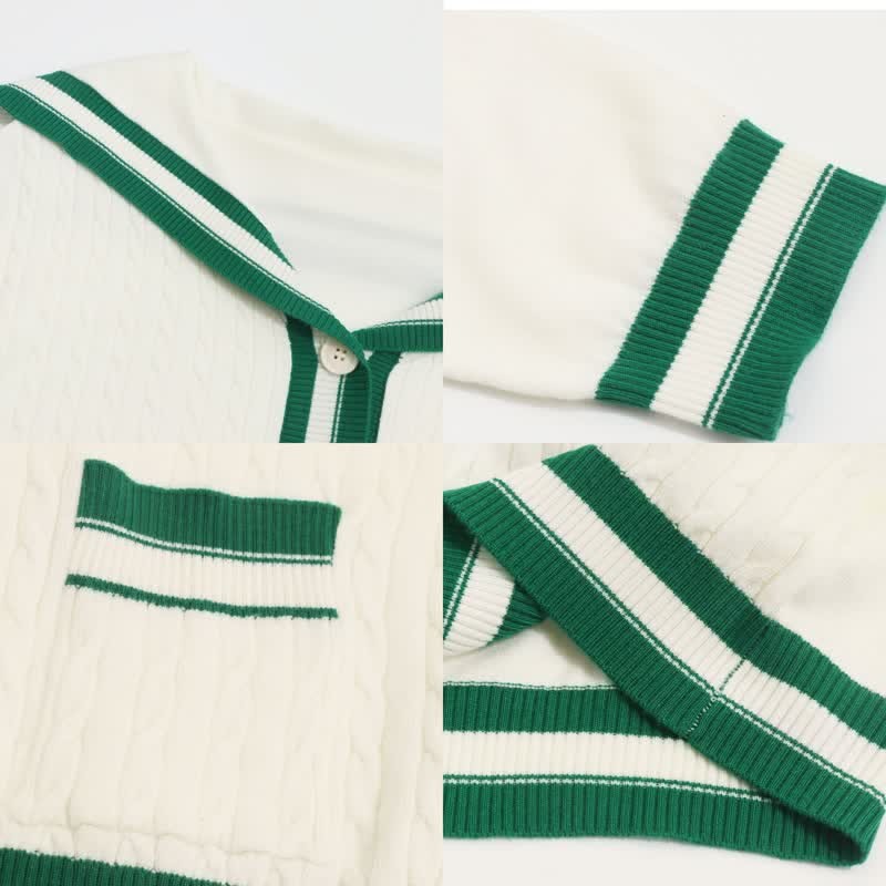 Collar Casual Set Sweater Two Cable Pants Pieces Sailor Pleated