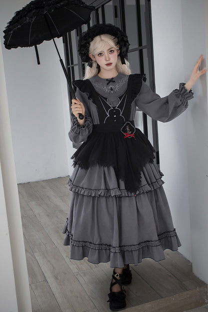 Gothic Lolita Castle Night Long-Sleeved Ruffle Embroidery Dress