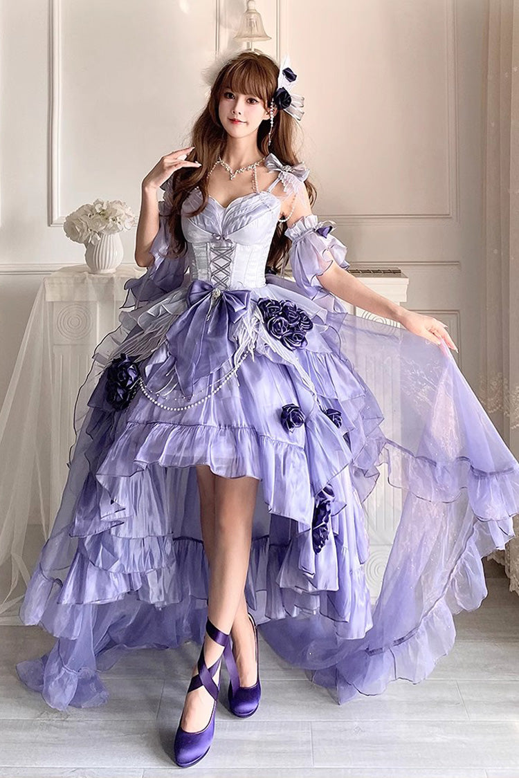 Misty Purple Sweet Ballet Lolita Swan Wonderland Embroidery Lace-Up Asymmetric JSK Dress