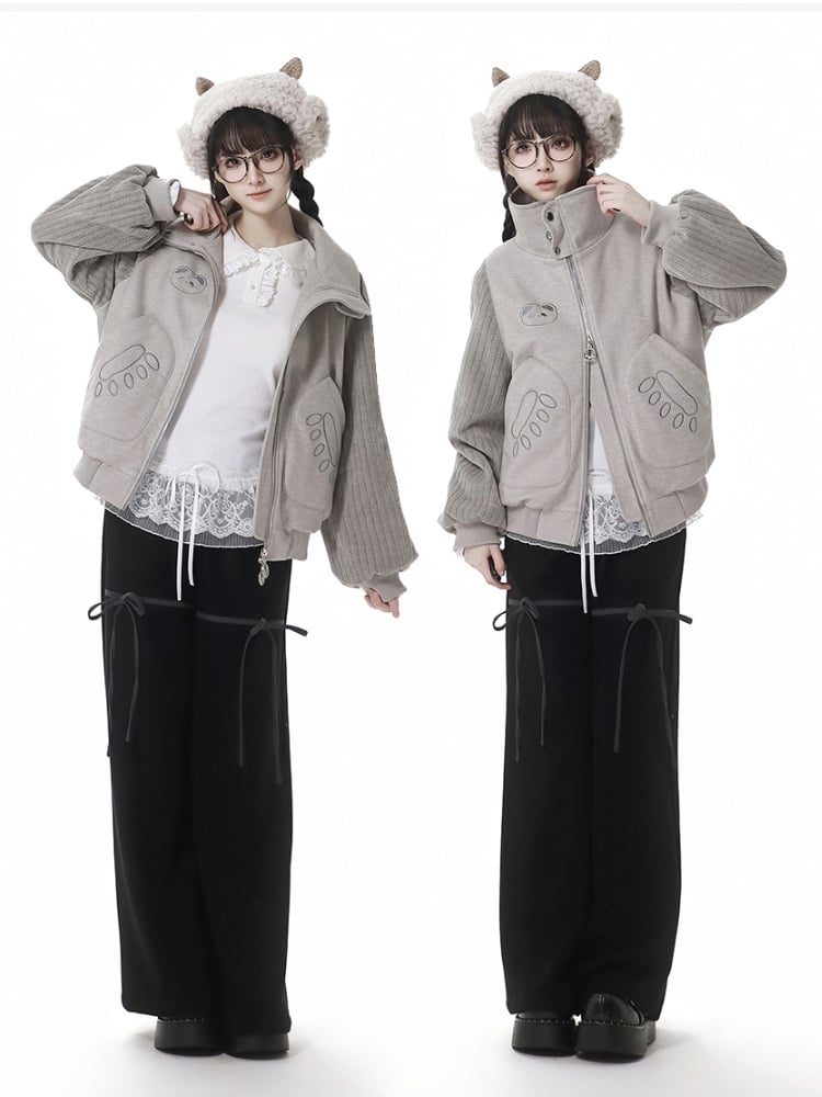 Grey High Neck Panda Tonal Coat