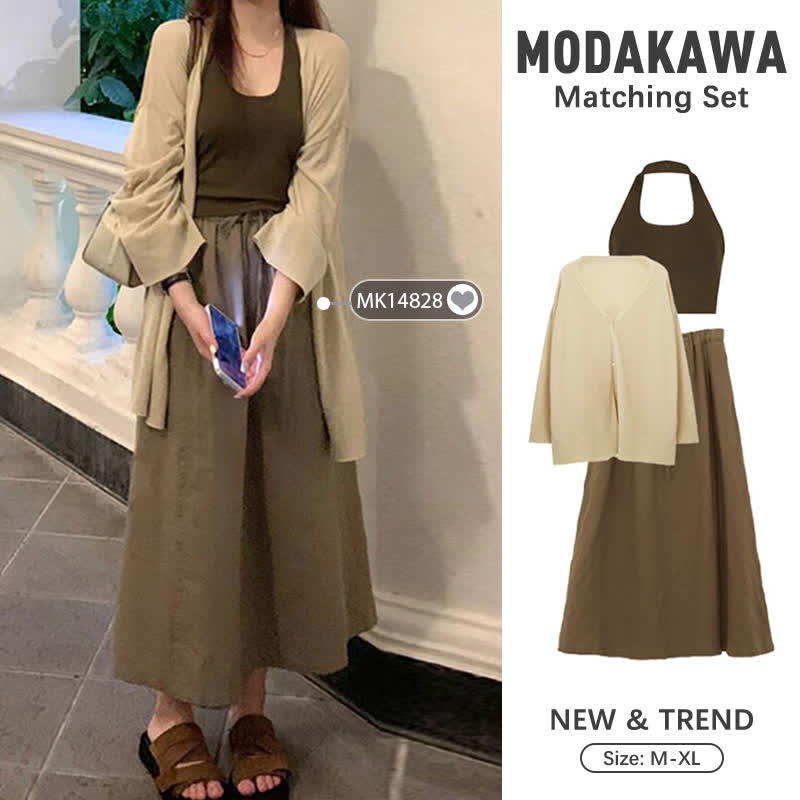 Skirt V-neck Waist Top High Cardigan Halter Cami