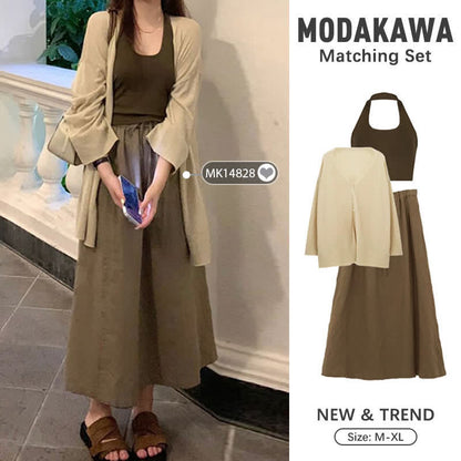 Skirt V-neck Waist Top High Cardigan Halter Cami