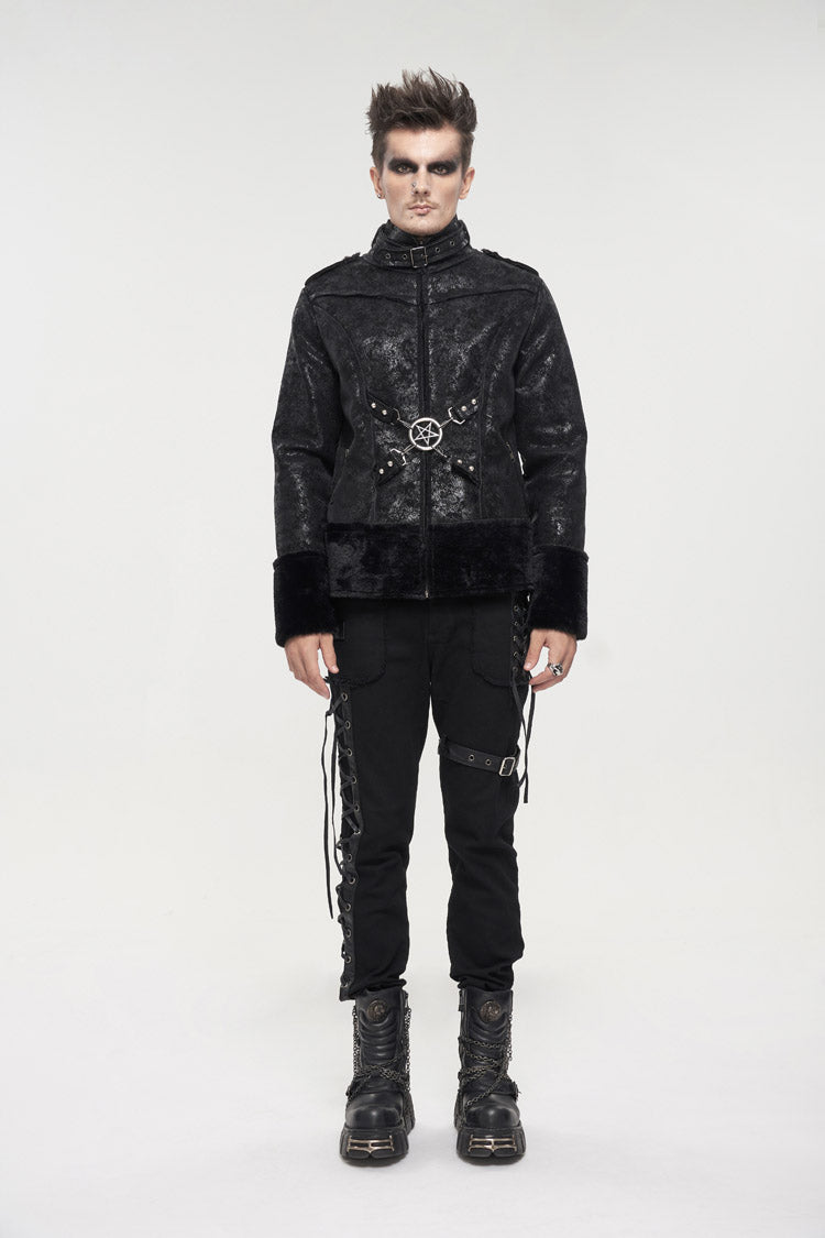 Punk Men's Coat in Retro Suede with Short Plush and Five-Pointed Star Decoration