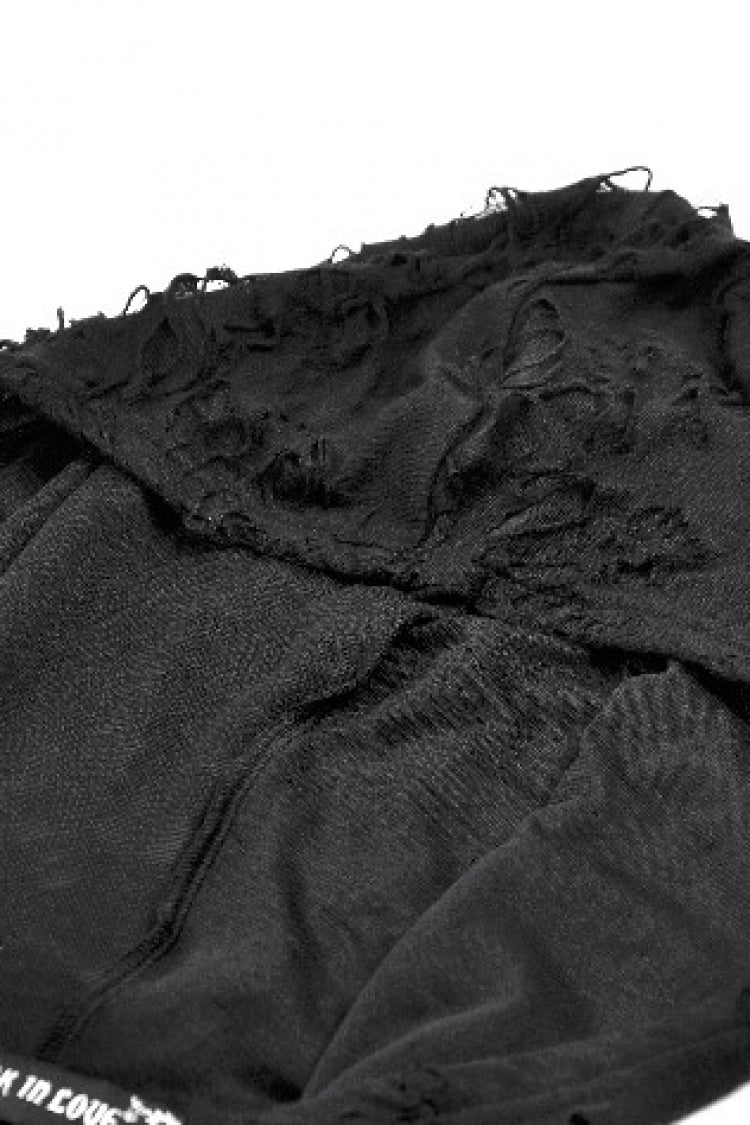 Hooded Punk Top with Ripped Mesh and Eyelets