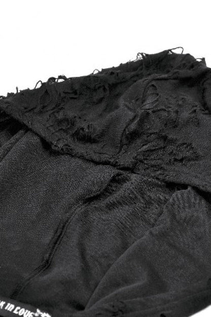 Hooded Punk Top with Ripped Mesh and Eyelets