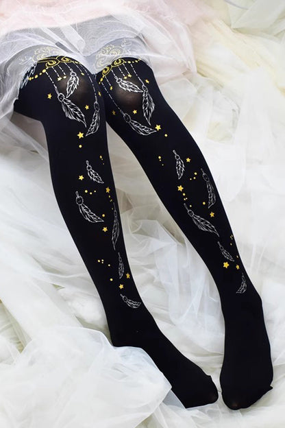 Sweet Lolita Sheer Tights with Metallic Foil Print in 13 Variants