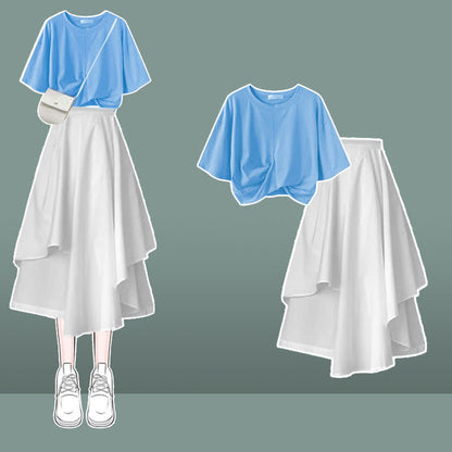 Skirt Bowknot Irregular Bow Crop Round T-Shirt Collar