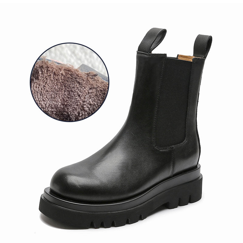 Bottes à plateforme en cuir véritable à enfiler