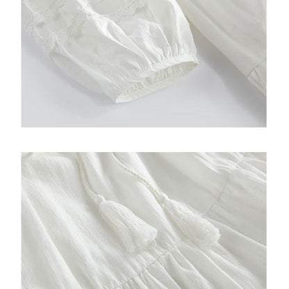 Boho Split Crochet Tassel Out Shirt Dress Hollow Belted