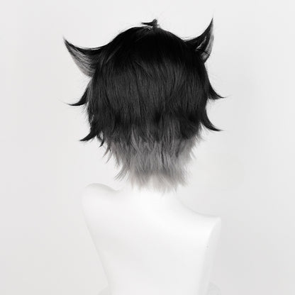 Perruque de cosplay noire et argentée Genshin Impact Wriothesley ON1309