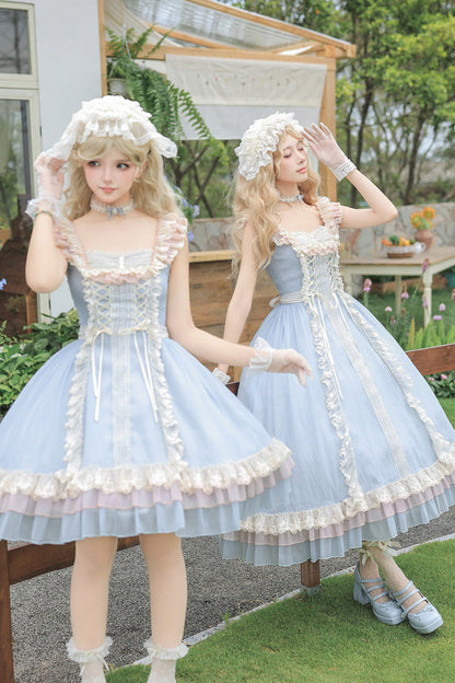 Square Collar Flutter Sleeve Triple Ruffled Lace-Up Sweet Lolita JSK Two Versions