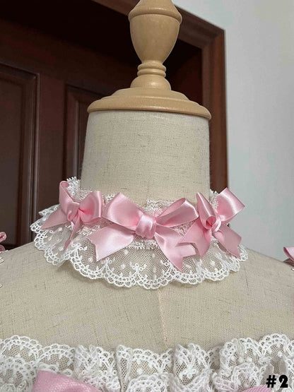Pink Bows Decorated White Choker