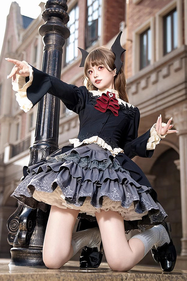 Black Eternal Night Feast Multi-Layer Ruffle Lace Gothic Princess Set