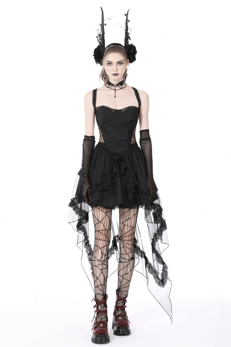 Layered Swallowtail Gothic Wedding Dress with Lace-Up - NoirEdge