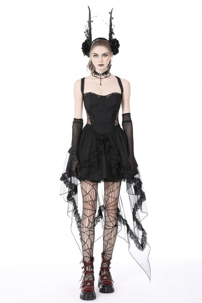 Layered Swallowtail Gothic Wedding Dress with Lace-Up - NoirEdge