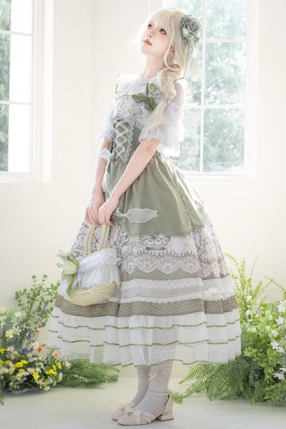 Emerald Asymmetric Lace Bow Lolita JSK - Teacup Rabbit