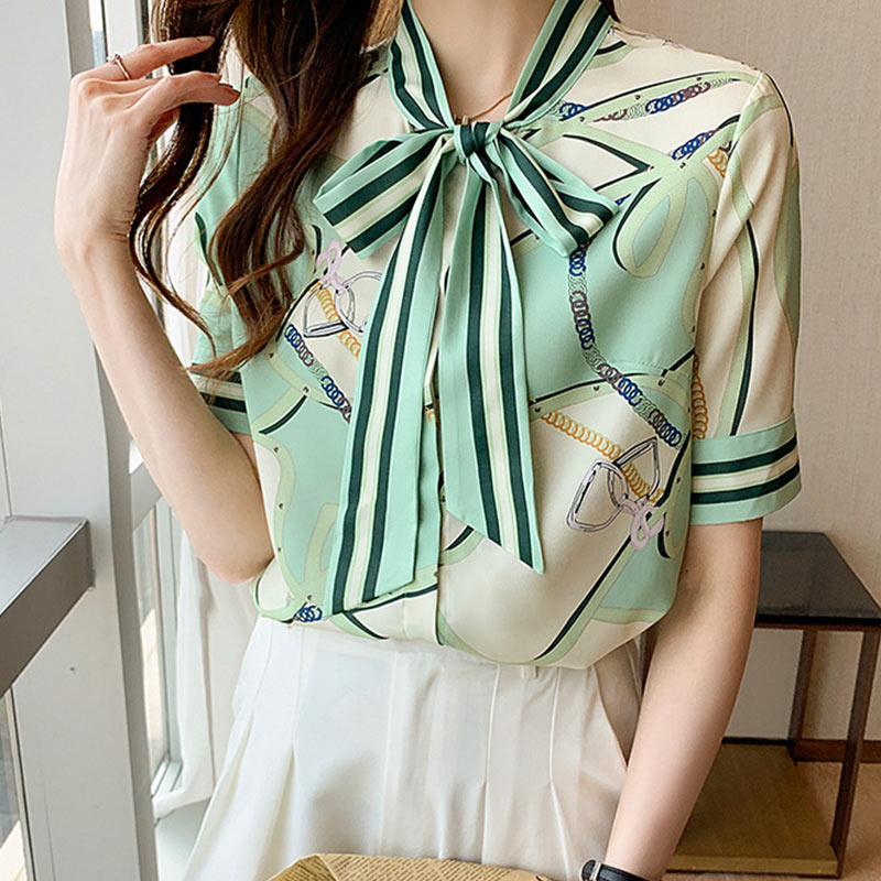 Print Bow Knote Loose Shirt