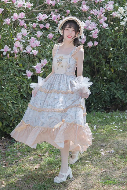 Summer Print Embellished Ruffle Lolita Jumper Dress