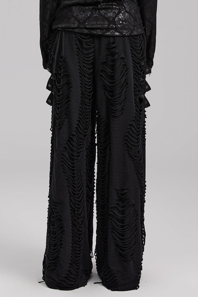 Men's Gothic Loose Pants with Horizontal Striped Ripped Distressed Detailing