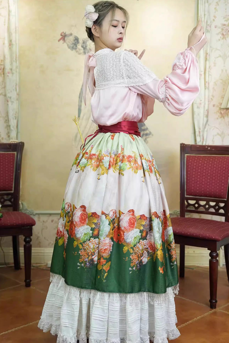 Emerald Rainy Season Garden Ruffle Sweet Lolita Skirt