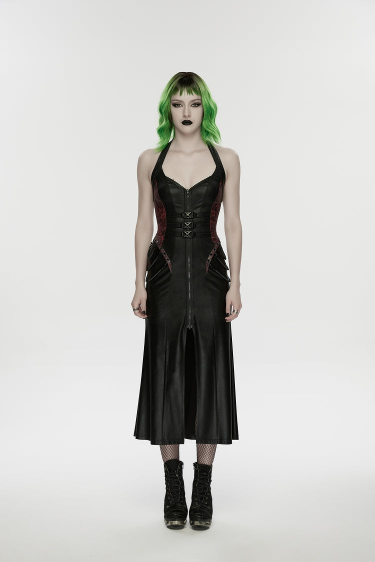 Halterneck Sleeveless Lace-Up Slim Buckled Punk Dress
