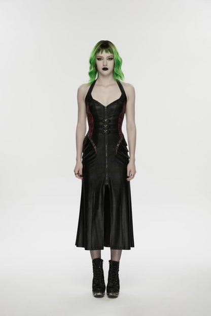 Halterneck Sleeveless Lace-Up Slim Buckled Punk Dress