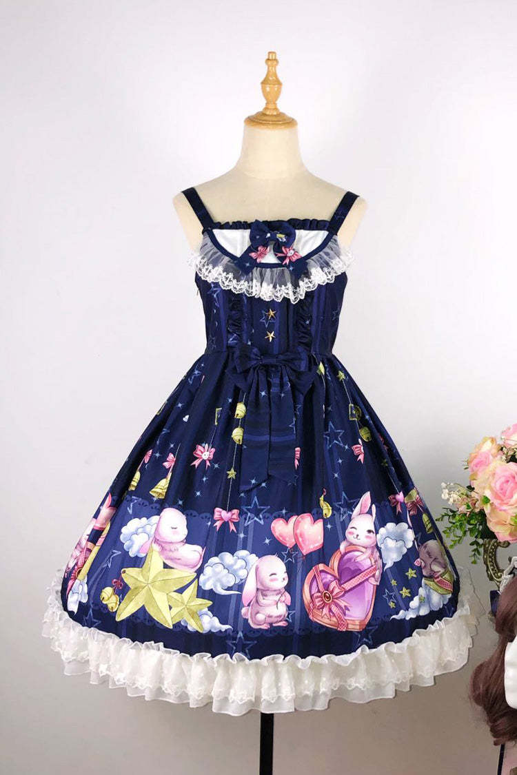 Bunny Star Paradise Sleeveless Print Ruffle Bowknot Lace Sweet Lolita Jsk Dress