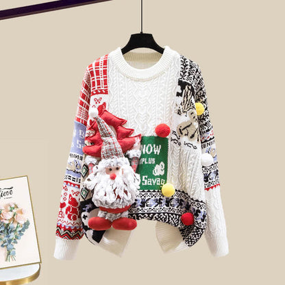 Skirt Colorblock Christmas Knit Sweater