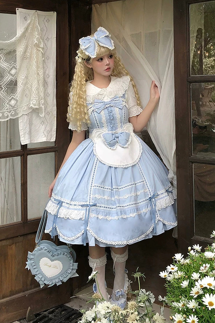 Cotton Sleeveless Lace-Trimmed Sweet JSK with Bow Details