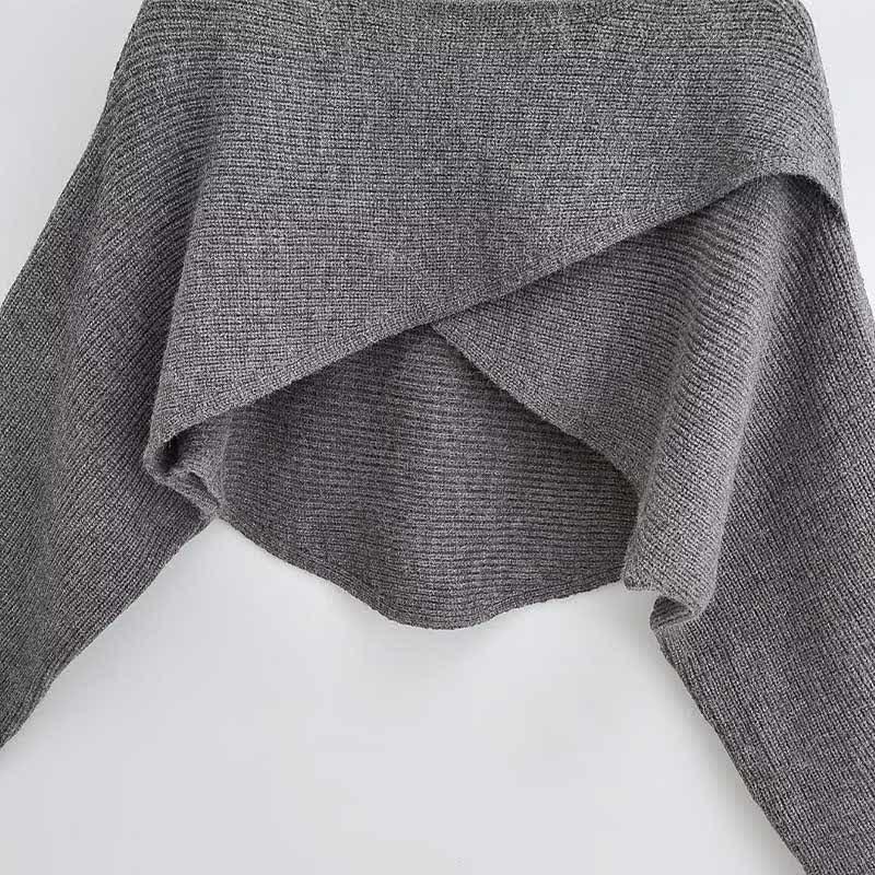 Grey Cross Knit Sweater Ruffled Split Slip Dress