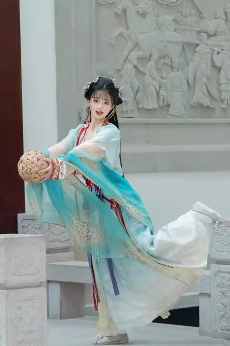 High-Waist Jacquard Hanfu Dress Full Ensemble
