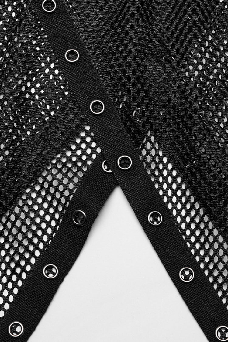 Mesh Eyelet Punk Sleeveless Hooded Vest for Men - NoirEdge