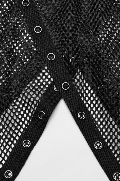 Mesh Eyelet Punk Sleeveless Hooded Vest for Men - NoirEdge
