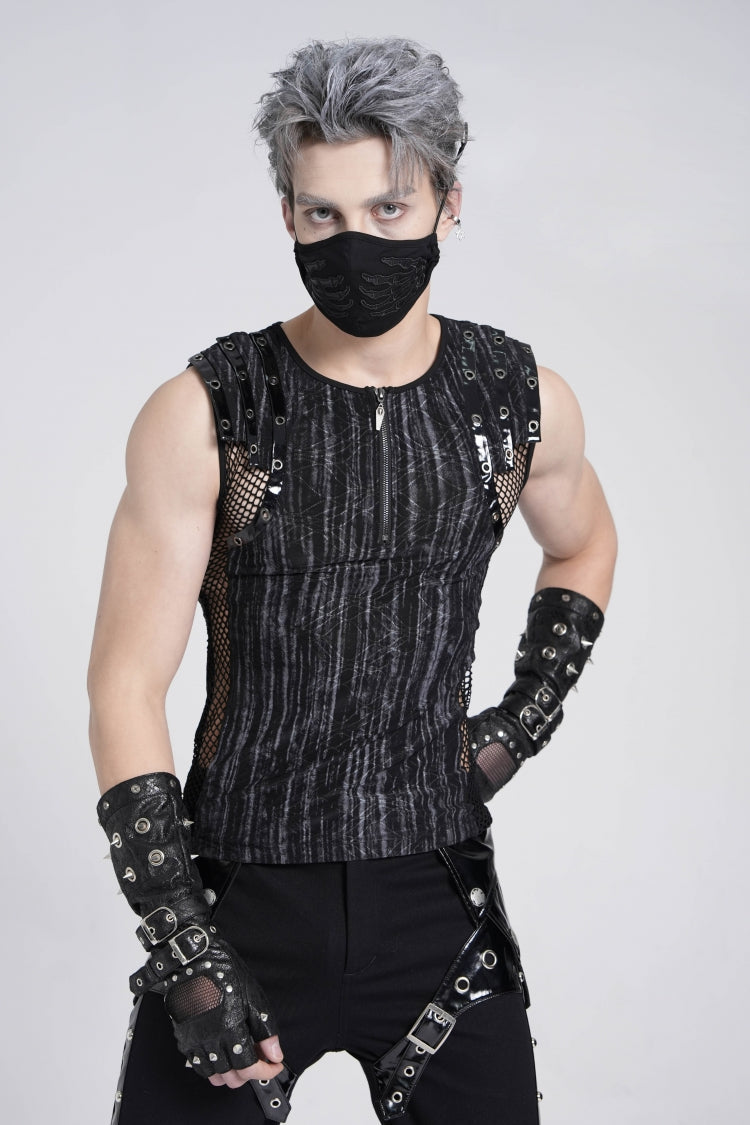 Ribbed Gothic Vest with Mesh and Zippers
