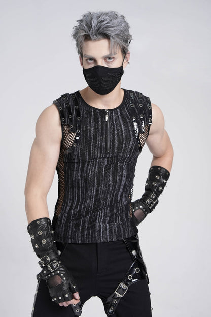 Ribbed Gothic Vest with Mesh and Zippers