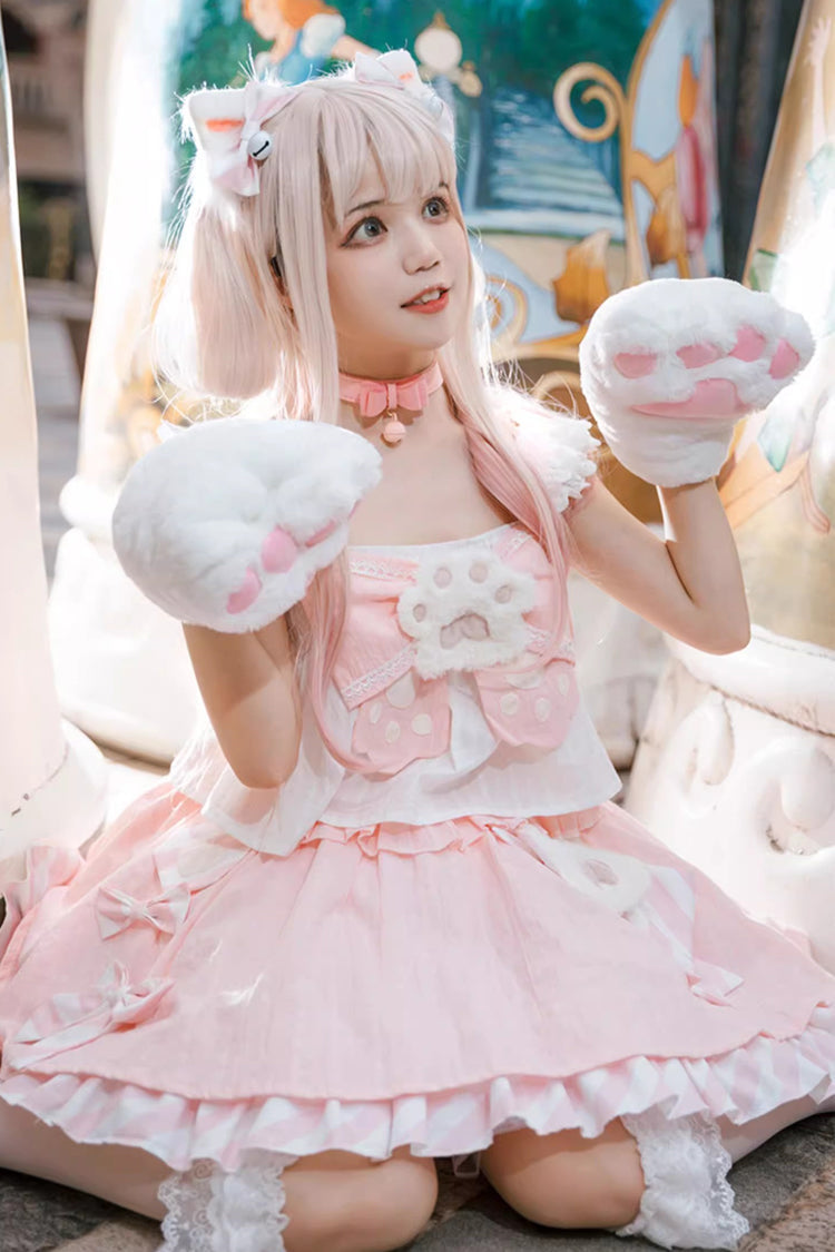 Rose Miss Meow Print Ruffle Bow Sweet Lolita Skirt Ensemble