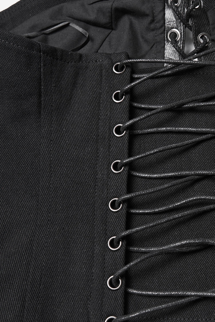 No-Sleeve Dark Corset Top with Side Zip and Lace-Up - NoirEdge